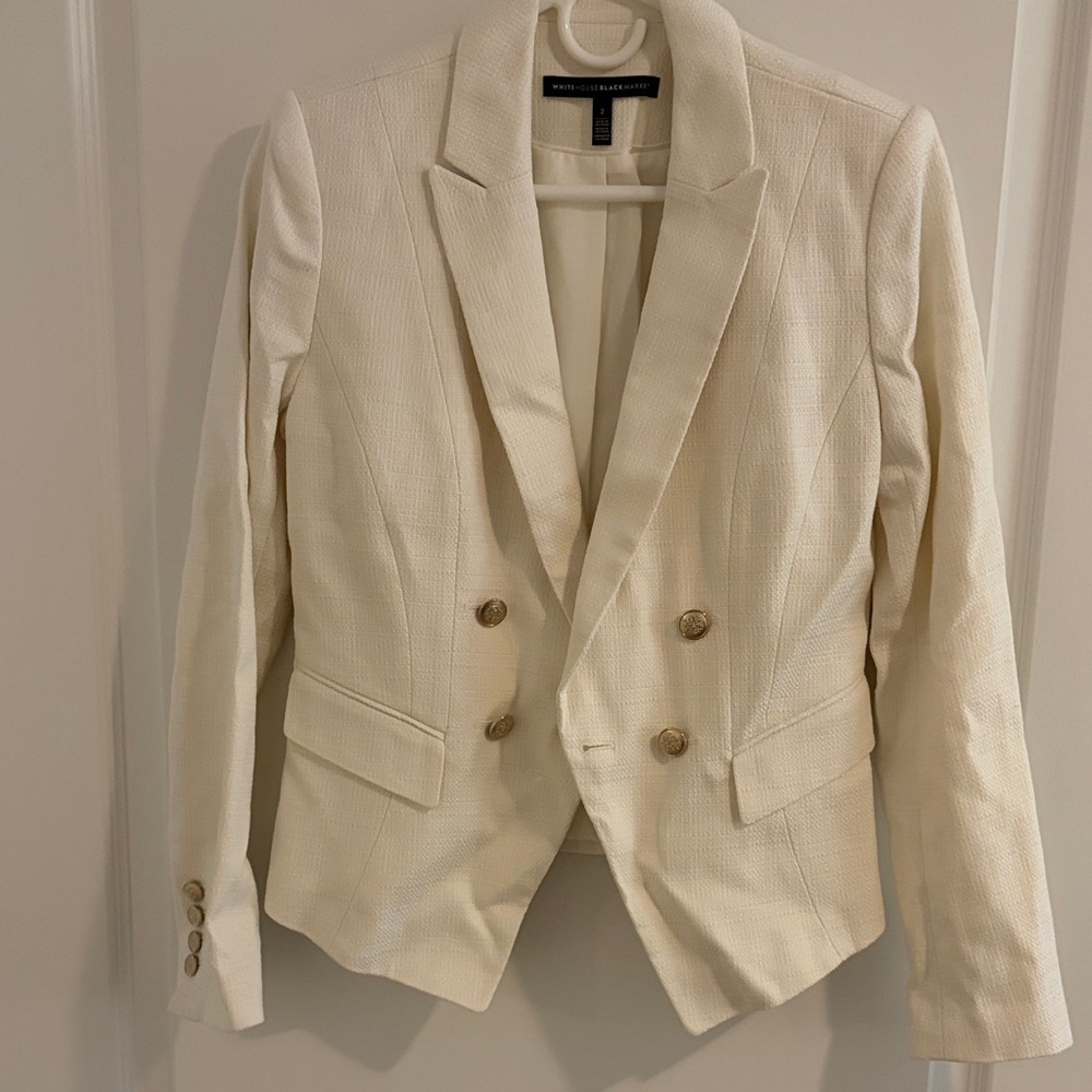 White House Black Market Double-Breasted Cream Blazer